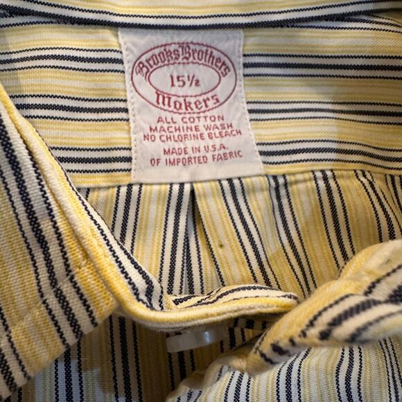 Men’s Brooks Brothers Yellow, Blue & White Striped Short Sleeve Shirt Sz 15.5 - Picture 2 of 7